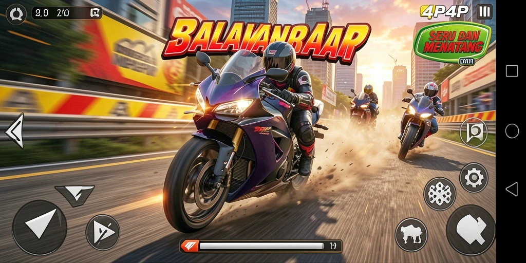 Tampilan gameplay 4P4P yang seru dan menegangkan saat balapan.