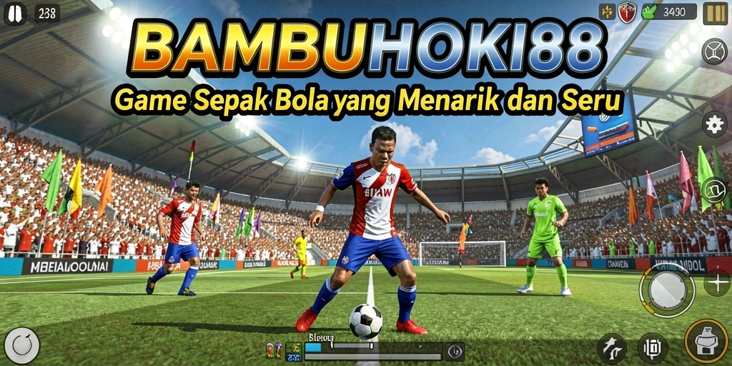 Gameplay BAMBUHOKI88 dengan aksi sepak bola seru.