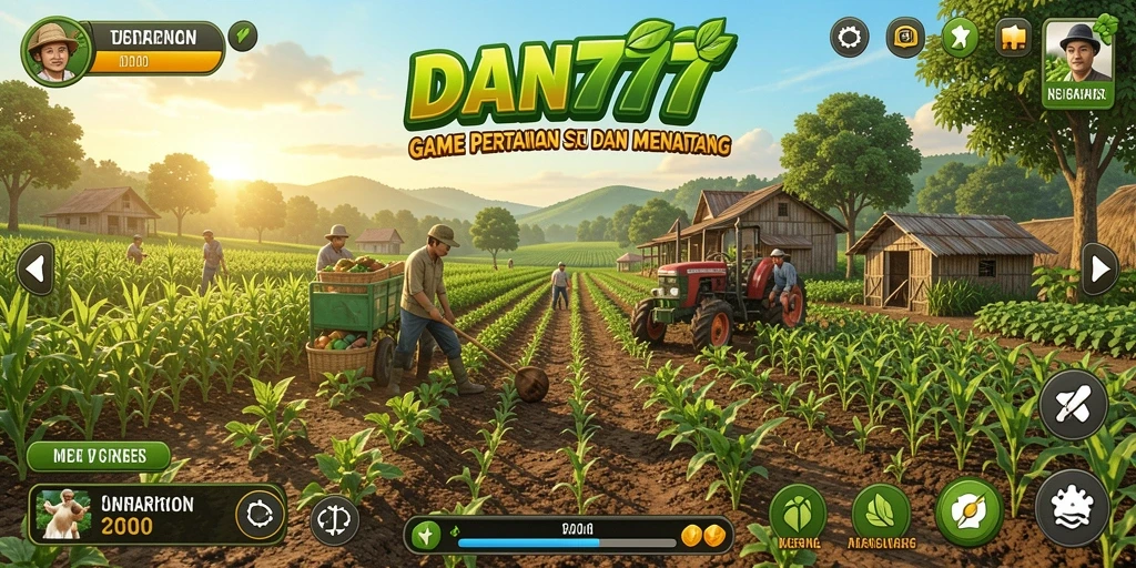 Tampilan gameplay <strong>DAN777</strong> yang seru dengan aktivitas berkebun.