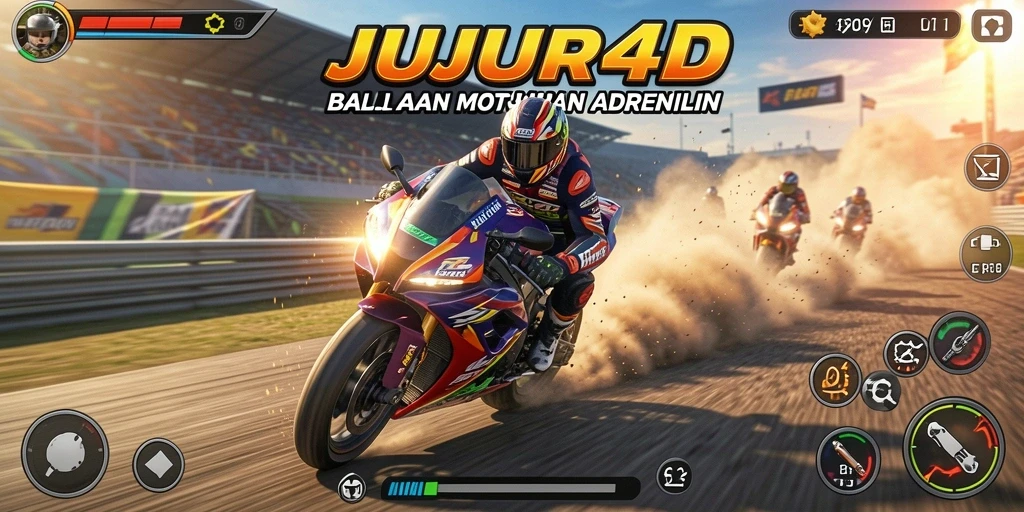 Tampilan gameplay balapan motor yang seru dan mendebarkan.