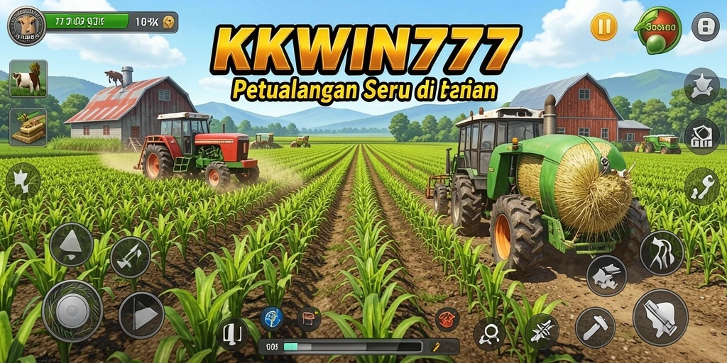 Screenshot gameplay KKWIN777 menampilkan pemandangan kebun yang indah dengan tanaman subur.