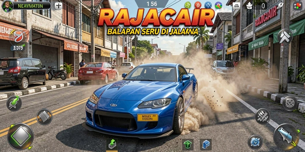 Screenshot menampilkan aksi balapan yang seru di RAJACAIR.