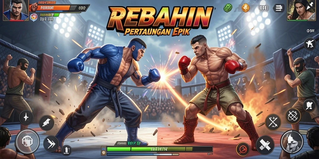 Gameplay seru dalam aksi pertarungan REBAHIN.