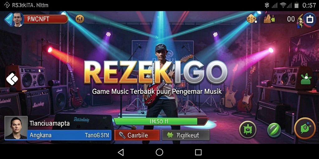 Tampilan gameplay REZEKIGO menampilkan aksi bermain musik yang seru dan interaktif.