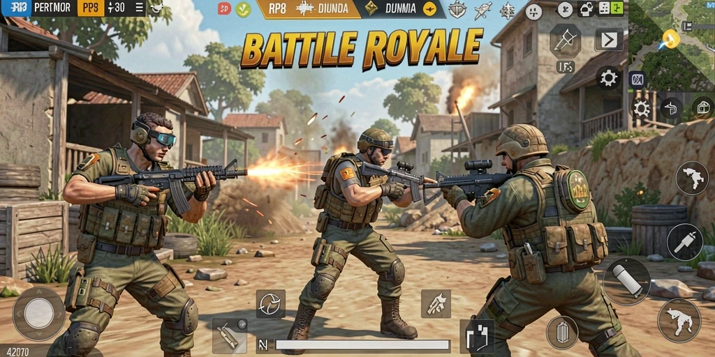 Screenshot RP8 menampilkan aksi seru di pertempuran Battle Royale.