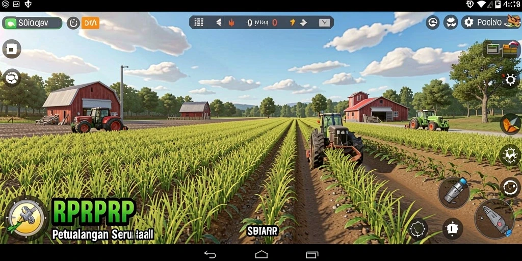 Tangkapan layar gameplay RPRPRP menunjukkan aktivitas bertani yang seru.