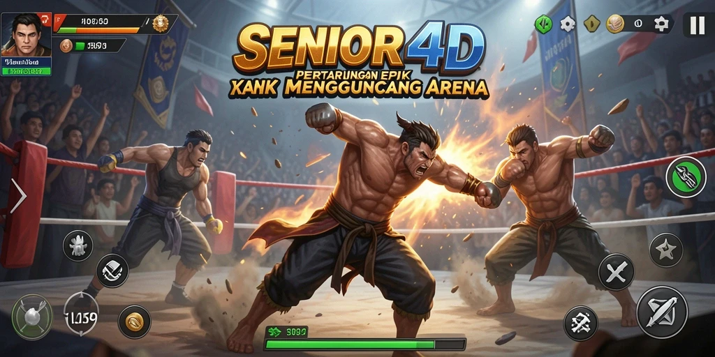 Screenshot gameplay SENIOR4D dengan pertarungan yang intens dan dinamis.