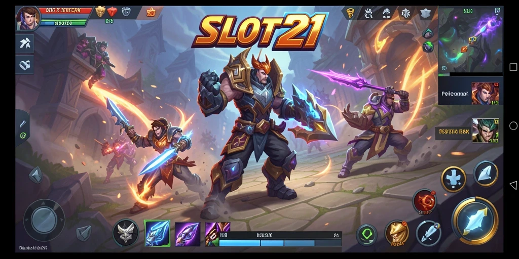 Screenshot menampilkan aksi seru dalam pertempuran MOBA di SLOT21.